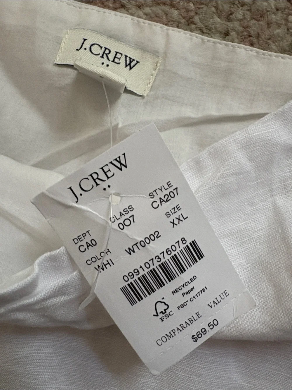 J. Crew White Linen Square Neck Tank NWT size xxl